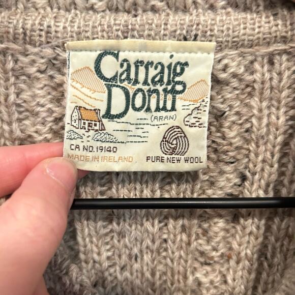Carraig Donn Wool Chunky Knit Grandpa Cardigan Sweater Tan Size M - Picture 8 of 8